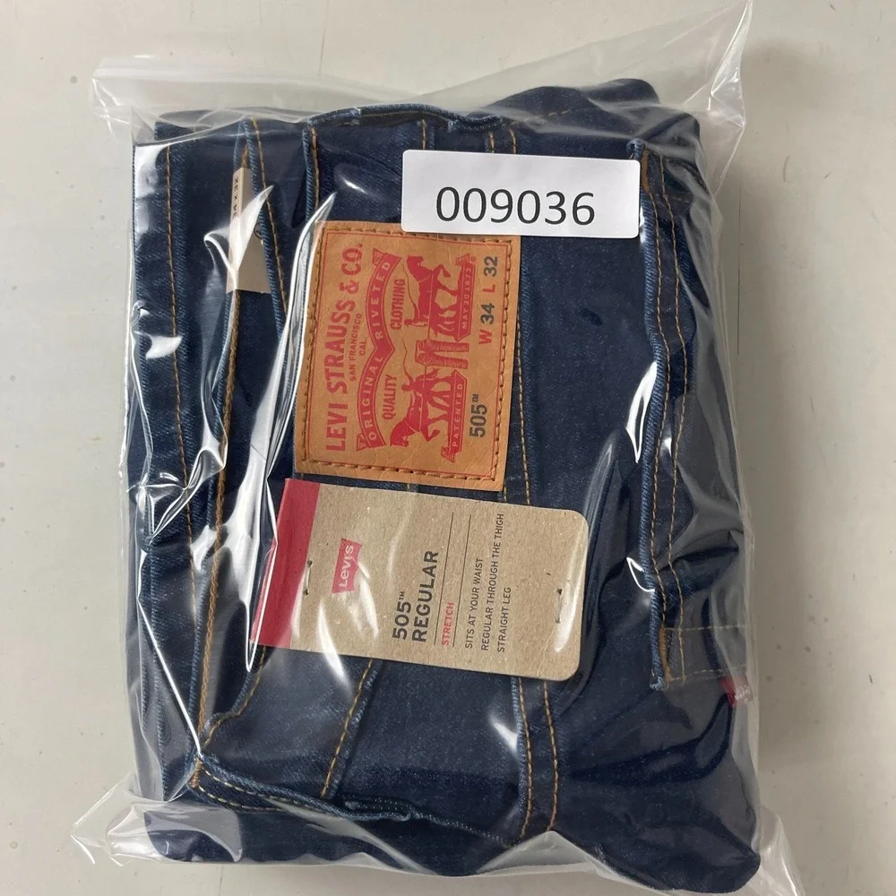 Levis Jeans Mens 34x32 Blue 505 Regular Straight Dark Wash Stretch Denim Cowboy